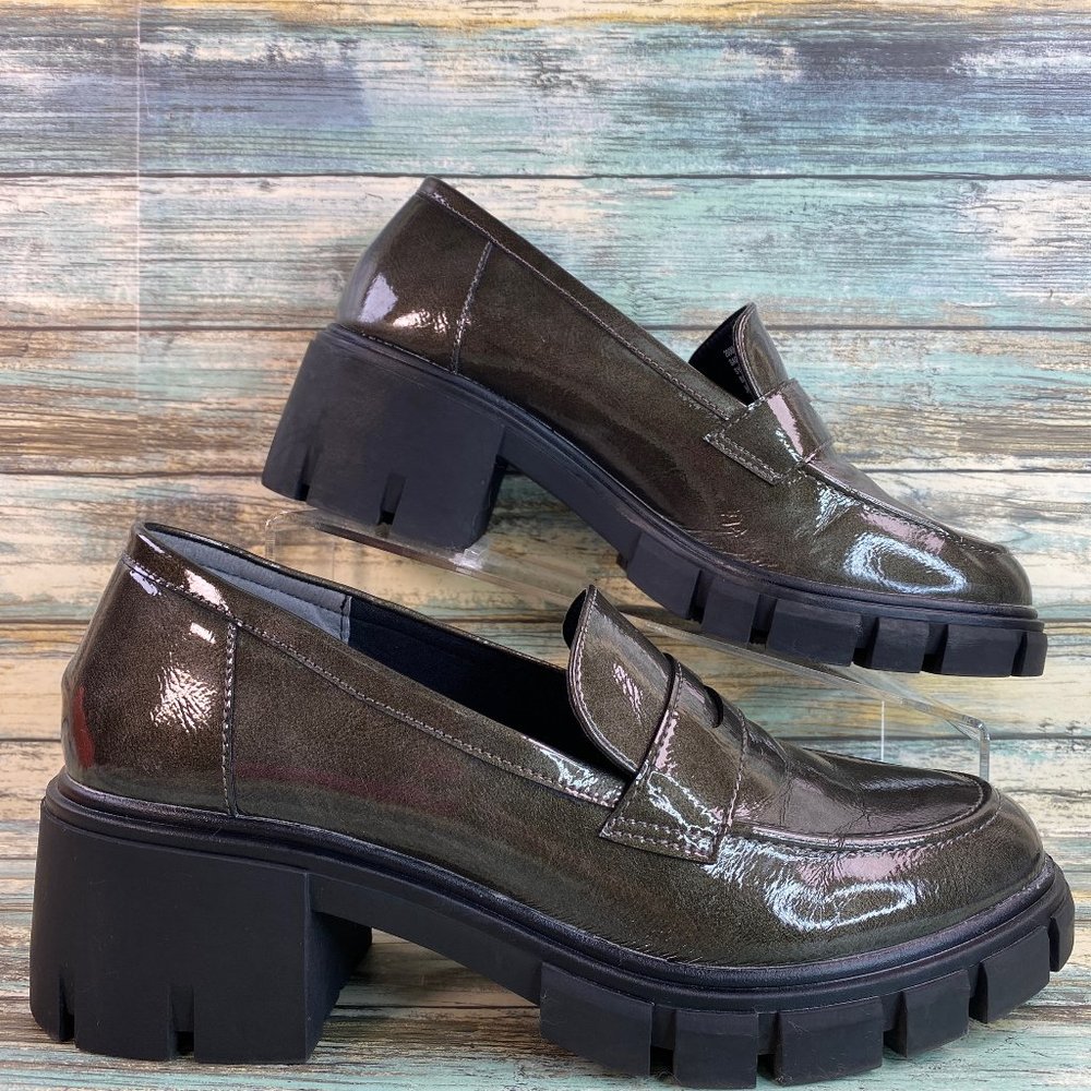 Crown Vintage Sage Womens Chunky Heel Platform Loafer Shoe Size 10M Smokey Green